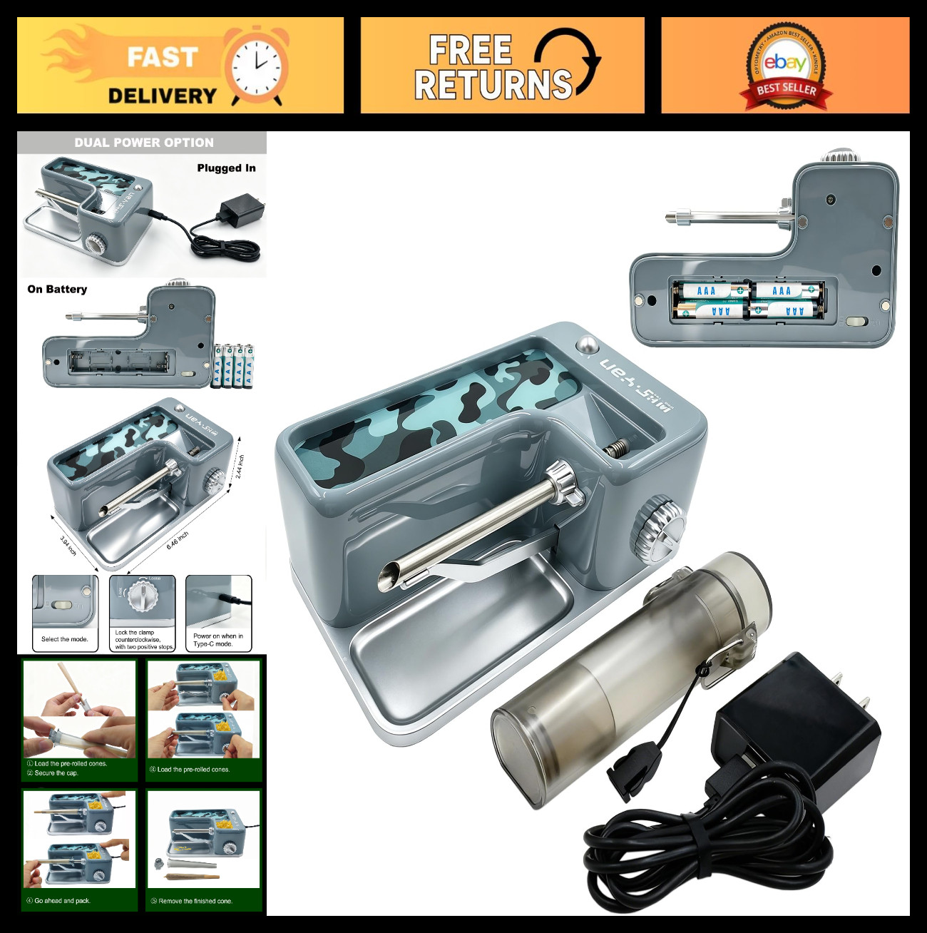 Automatic Electric Cigarette Rolling Machine - King Size & 1¼, Adjustable Firmne