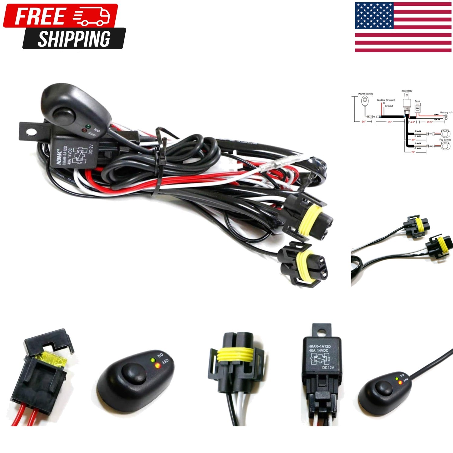 iJDMTOY H11/H8 Relay Harness Wire Kit with LED Light ON/Off Switch Compatible wi