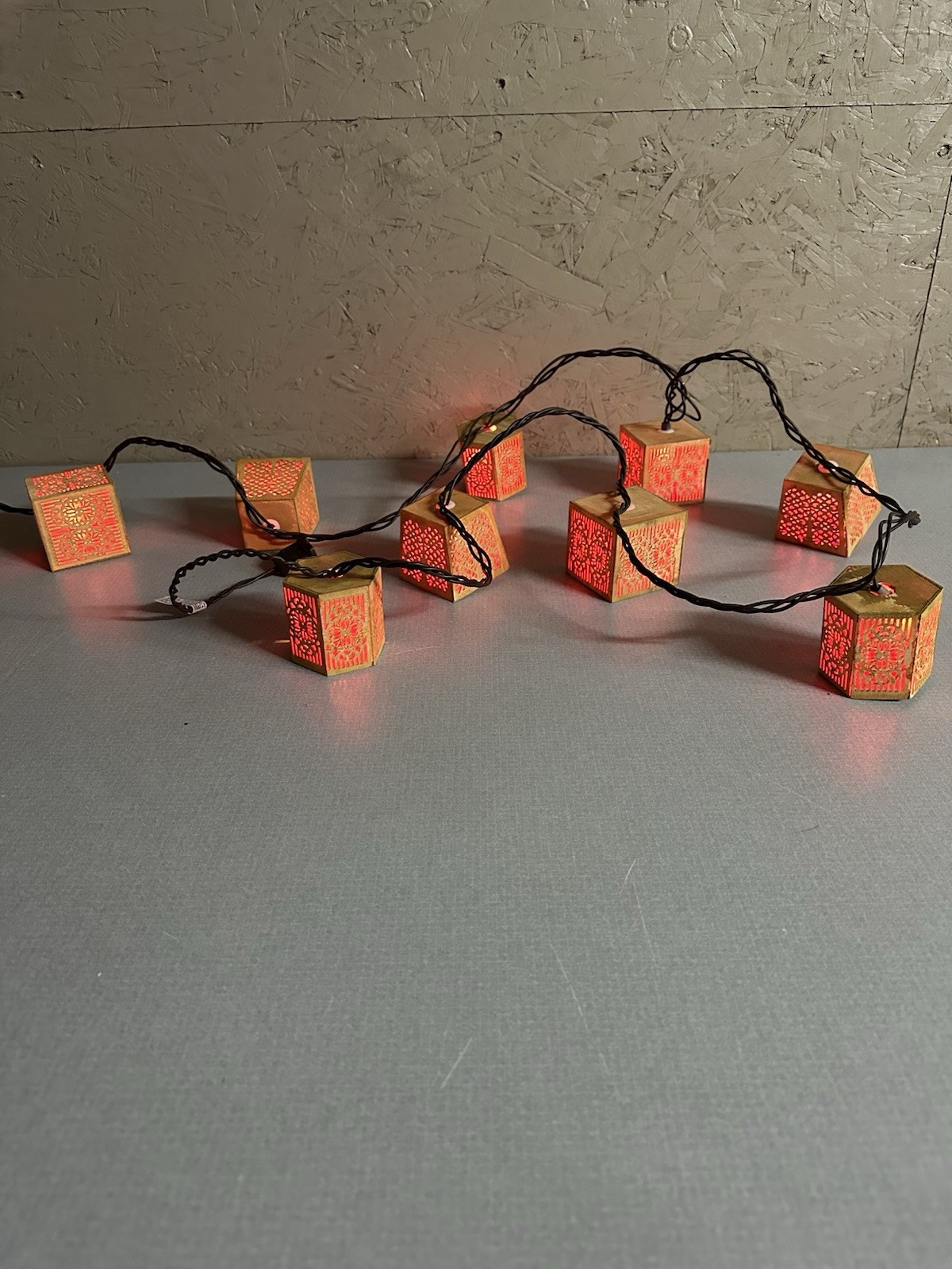 Vintage World Market Carved Wood String Lights Intricate Wooden Details