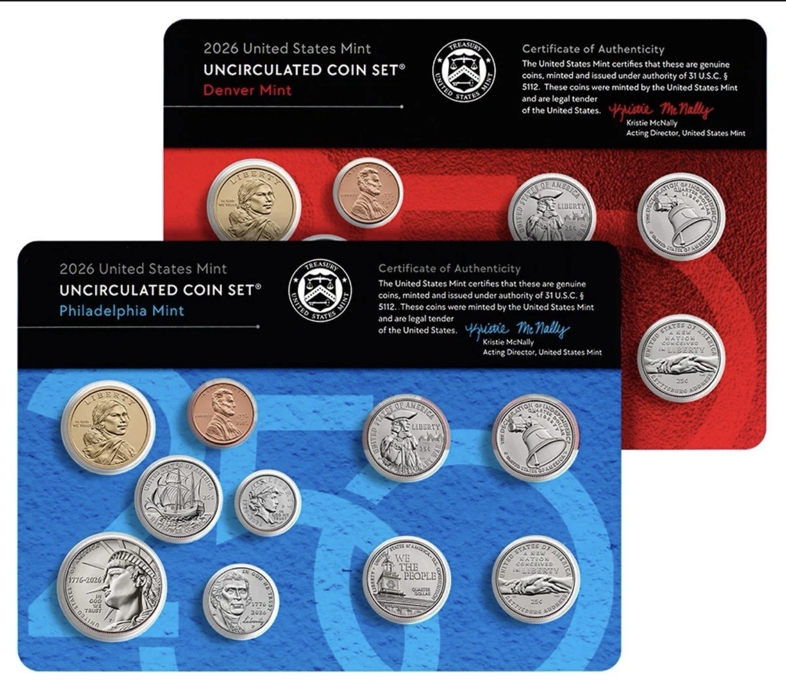 2026 P&D US Mint Unc Coin Set 250th Anniversary 20 Coins W/ Dual Date Pennies