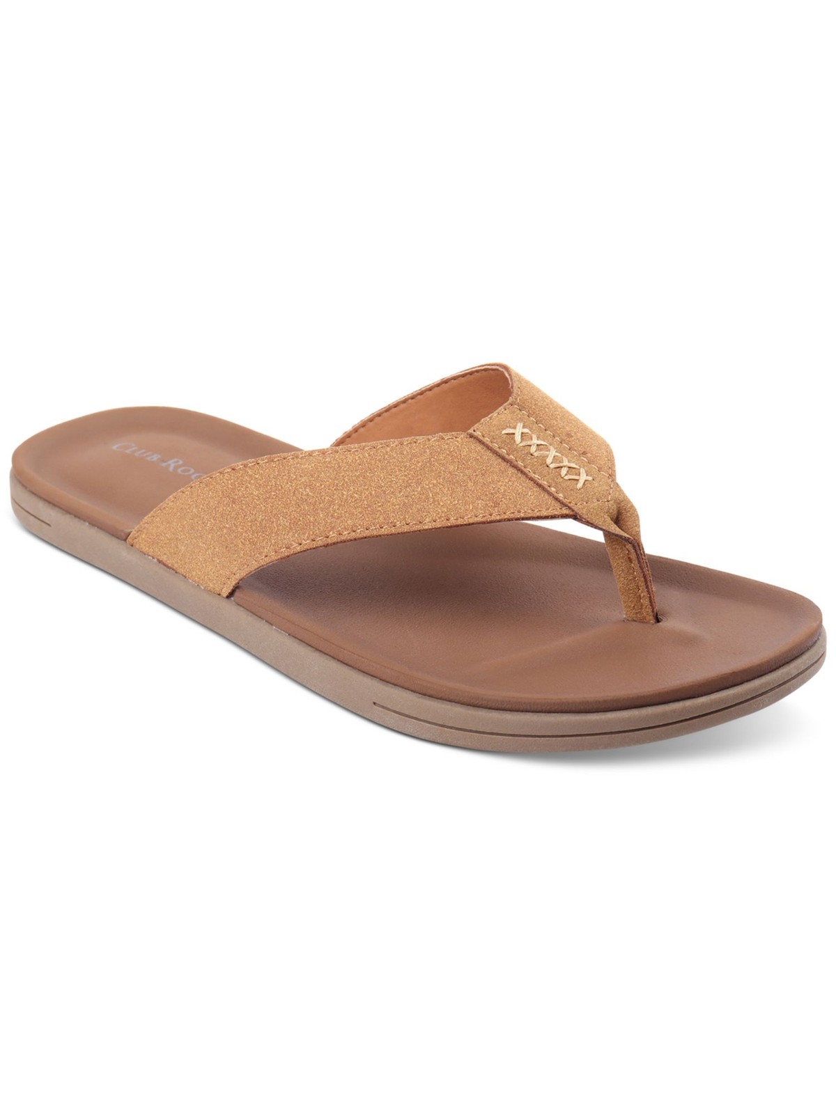 CLUBROOM Mens Beige Padded Riley Round Toe Slip On Flip Flop Sandal 12 M