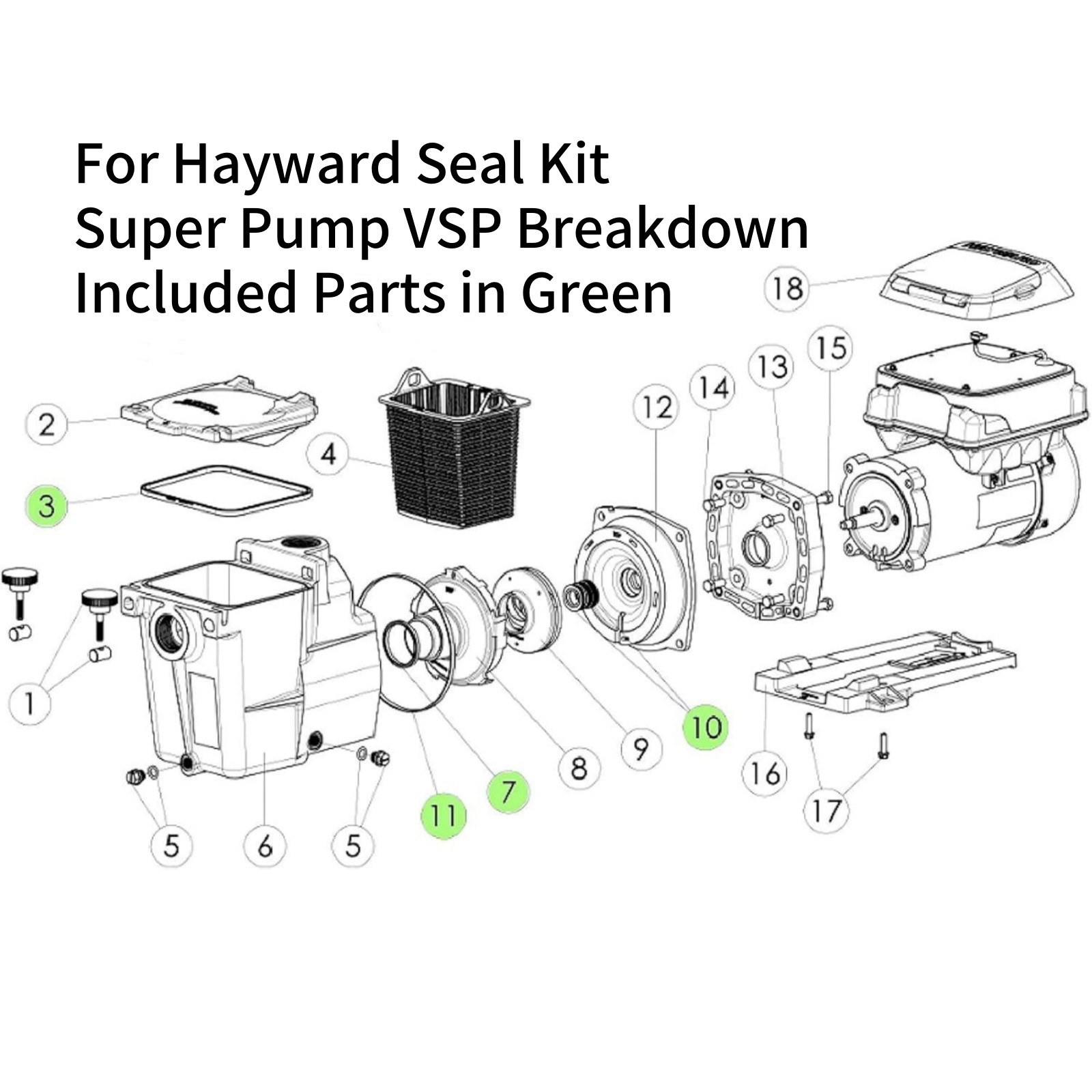 1* Super Pump Seal Replacement Kit For Hayward Fits Regular/X/VSP Models