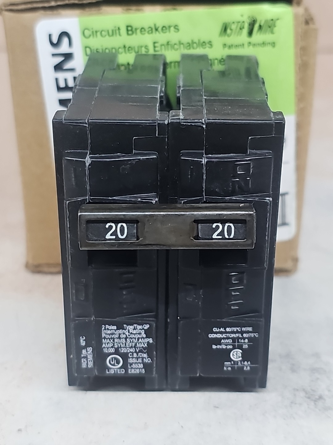 1) New! SIEMENS 20 Amp Q220 CIRCUIT BREAKER 20AMP, 2 POLE, 120/240V