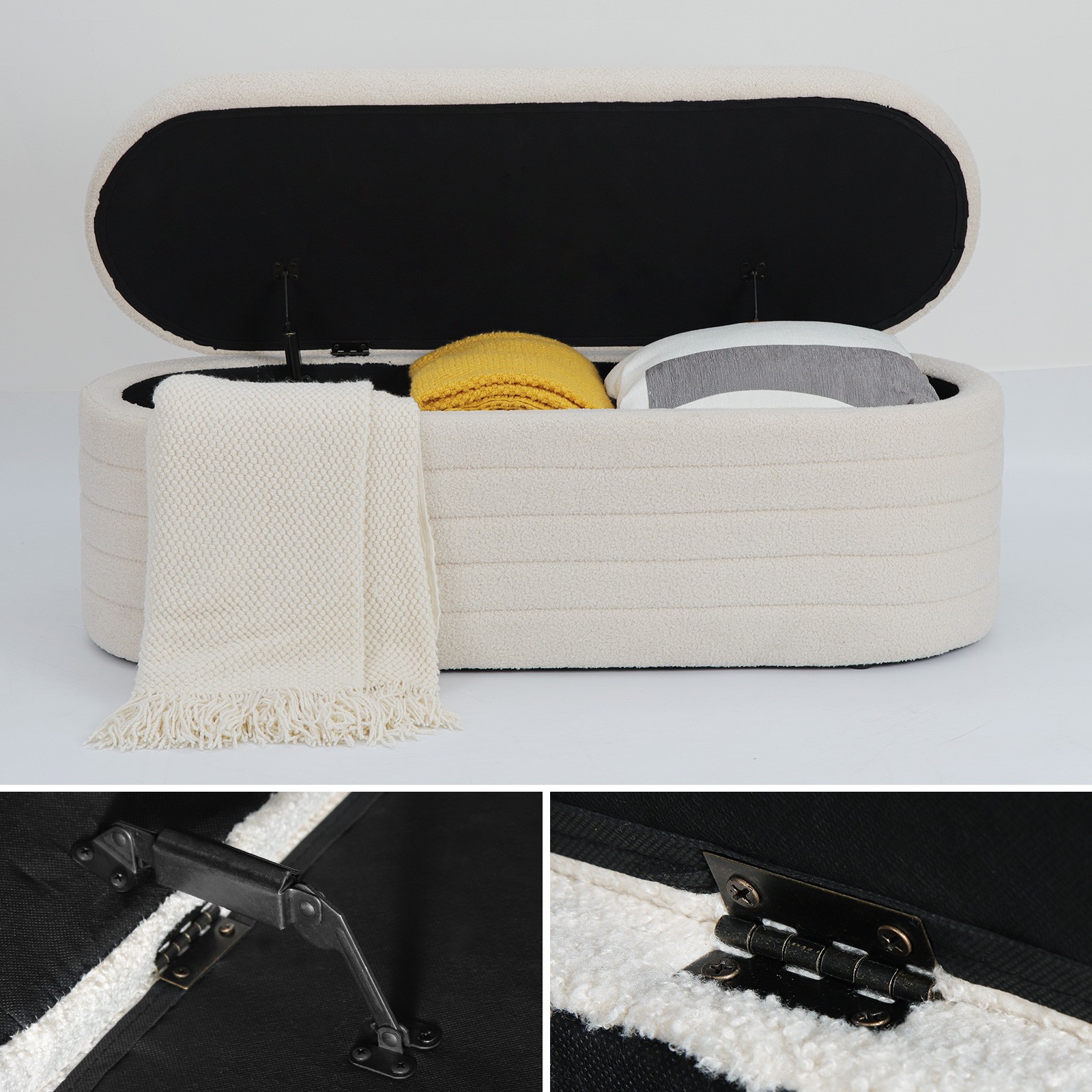 45” Sherpa Storage Ottoman Bench Footrest Footstool Upholstered End of Bed Stool