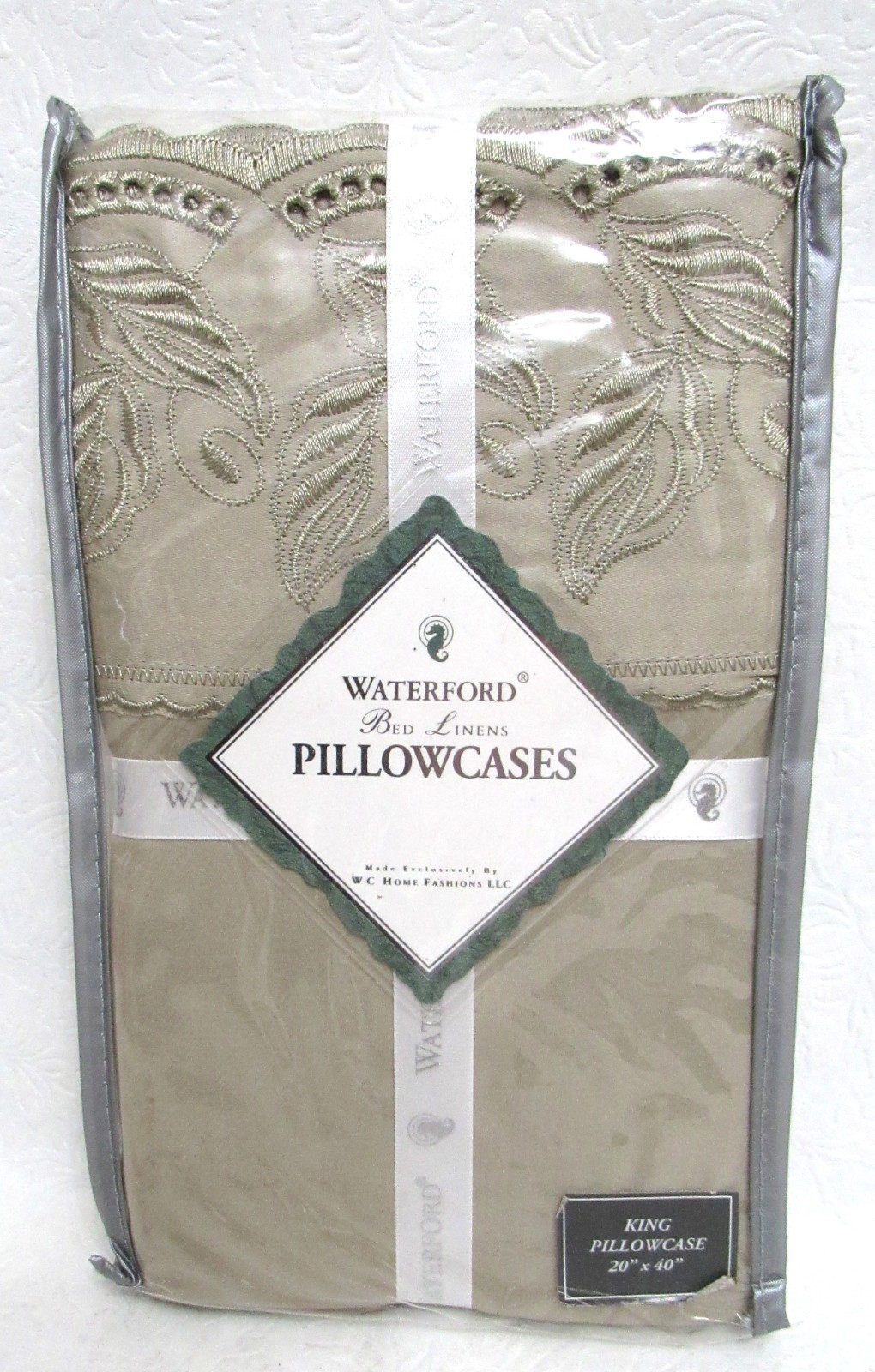 Waterford Bed Linens Castleroche Pillowcase Set King Size 20 x 40" Sage MSR $100