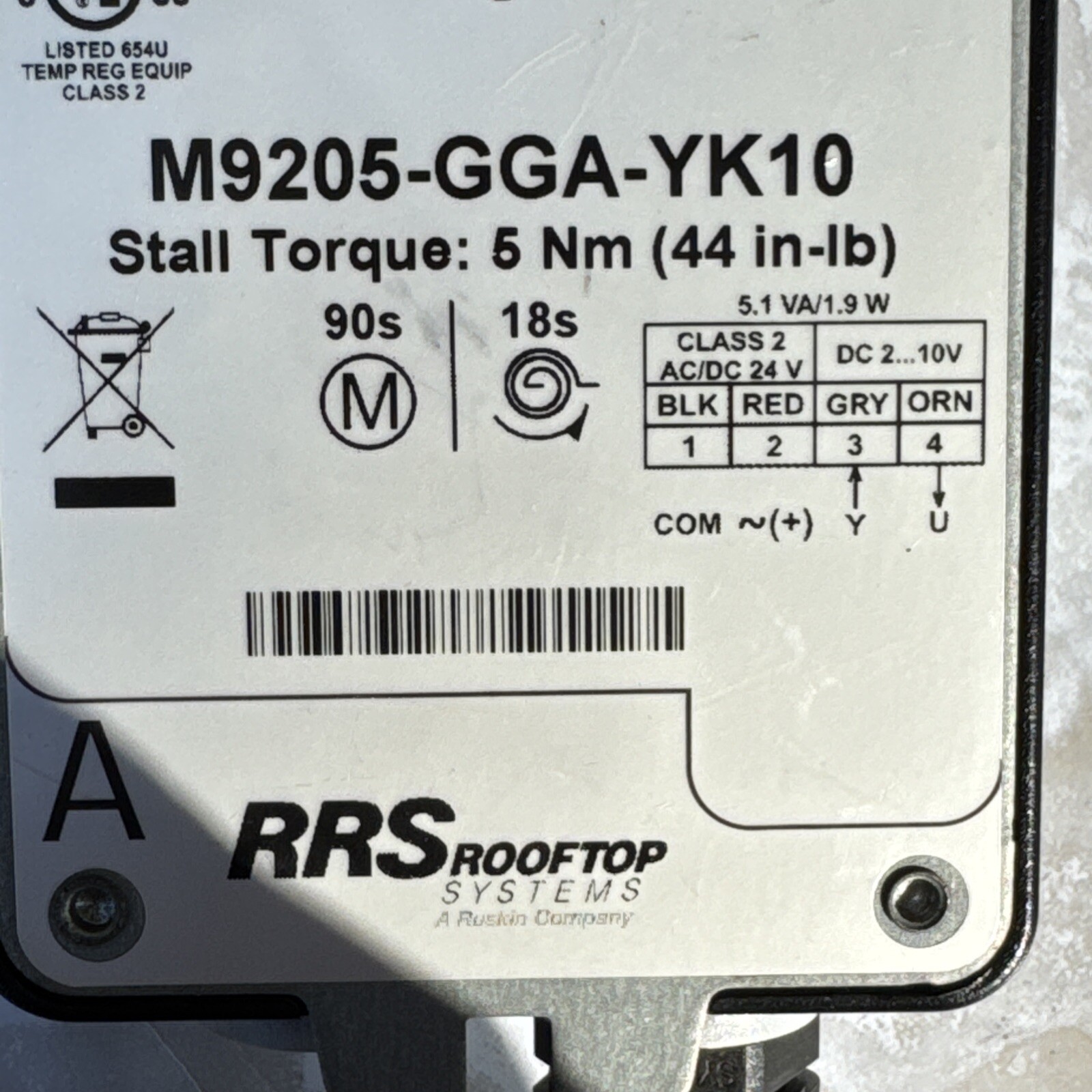 Johnson Controls Damper Actuator M9205-GGA-YK10