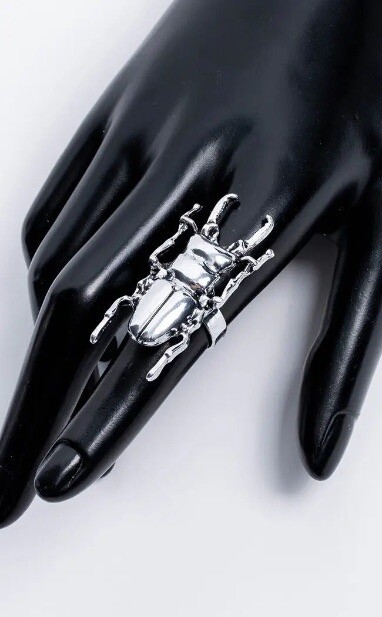 Stag Beetle Entomology Antiqued Silver Ring Scarab Bug Jewelry NEW Adjustable