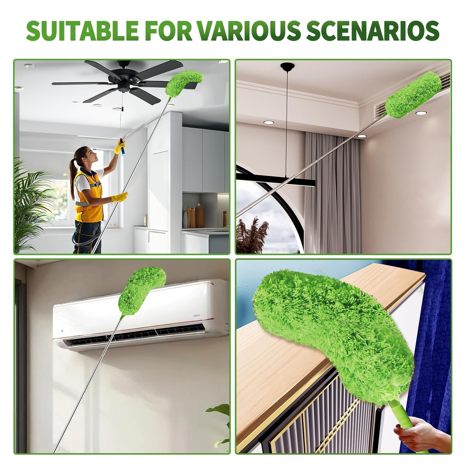 Cobweb Duster with Extension Pole, Washable Cleaning Duster Set with 2 Duster...