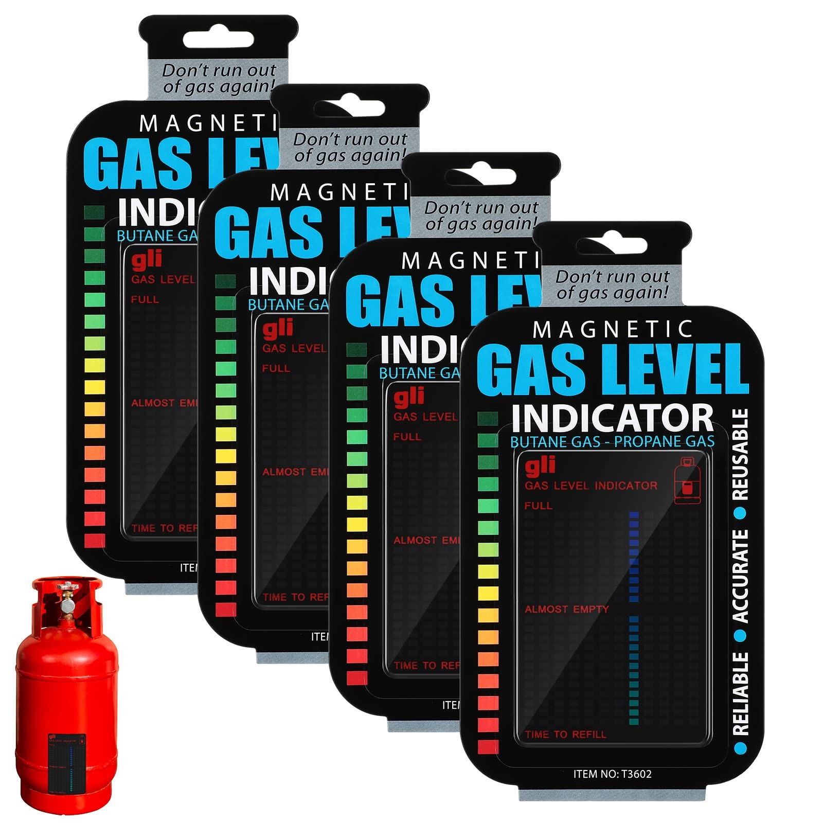 4 Pieces Magnetic Gas Level Indicator Reusable Propane Fuel Black