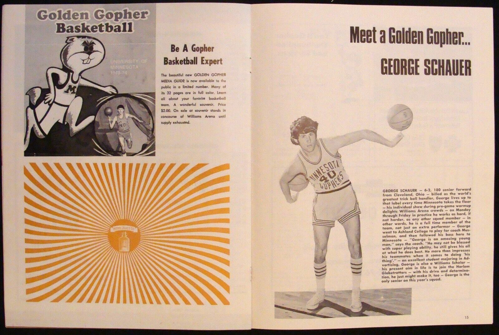 FEB 4, 1974 MINNESOTA GOPHERS V. OHIO STATE BASKETBALL PROGRAM - GEORGE SCHAUER