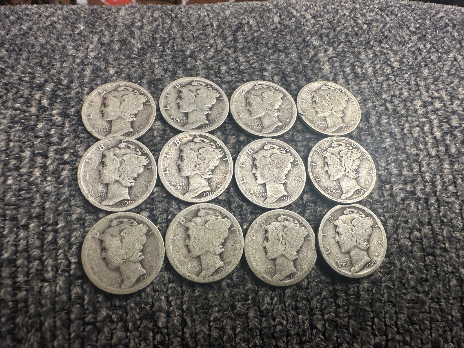 (2) 1919 P Mercury Head Dimes. Philadelphia Mint. Average Circulation As Shown