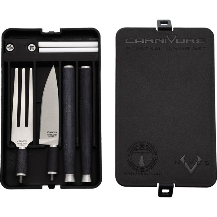 V NIVES Pineland CarniVore Dining Set Knife Fork And Ceramic Sharpening System