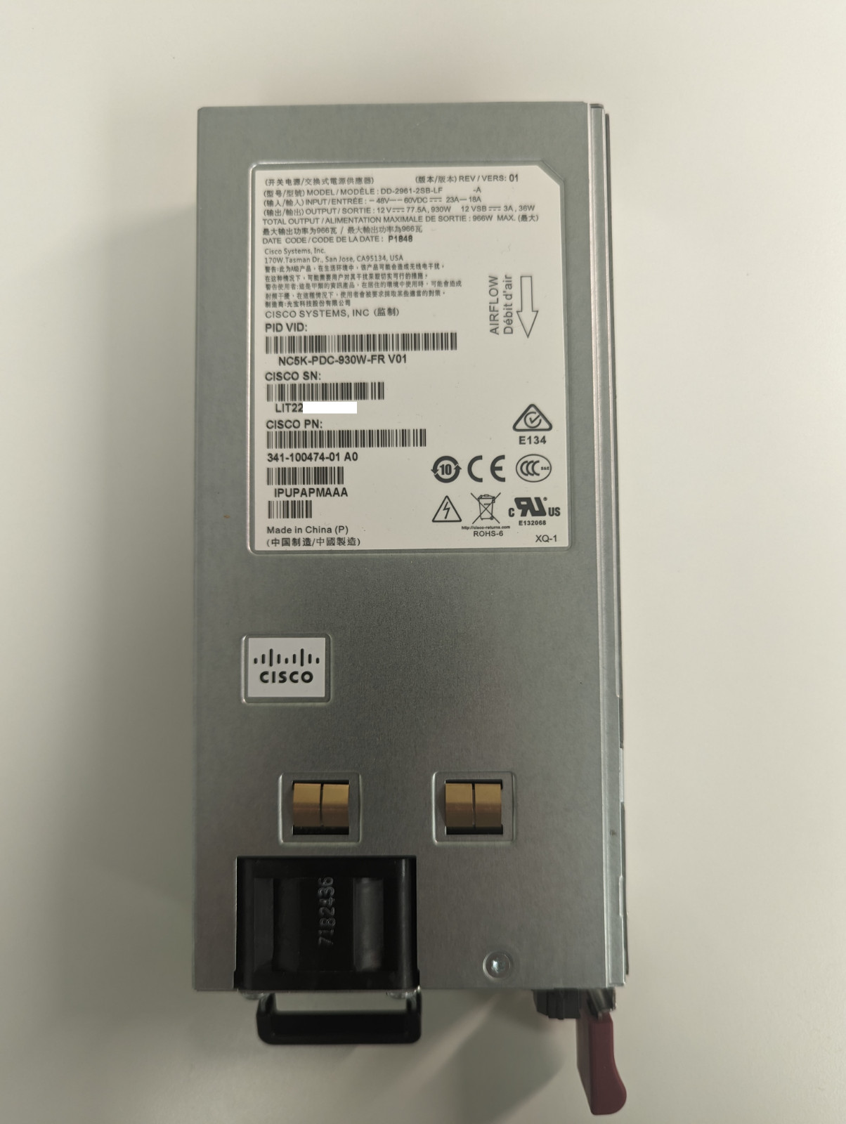 Cisco NC5K-PDC-930W-FR | NCS 5000 Power DC 930W Front-Back Airfl | 341-100474-01
