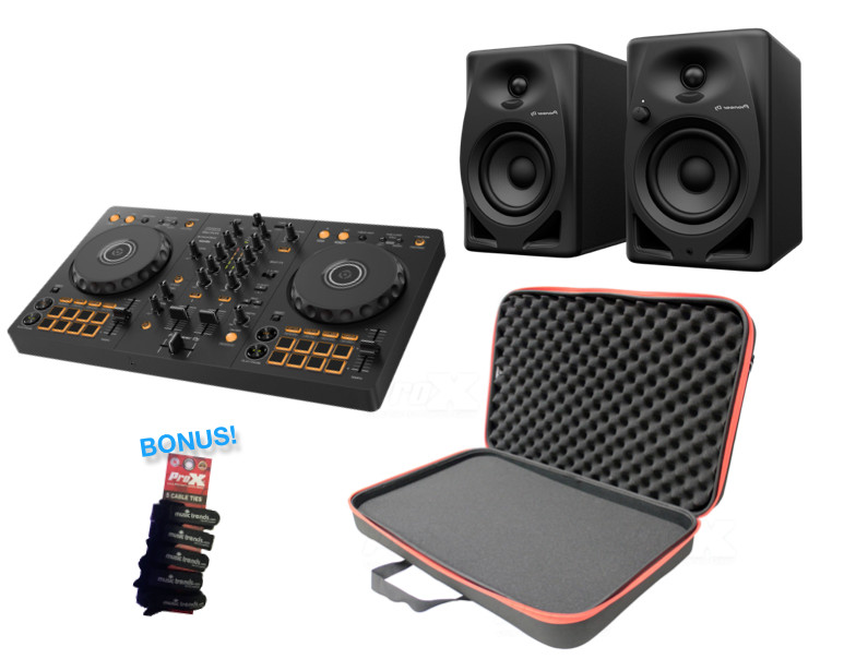 Pioneer DJ DDJ-FLX4 2-Channel DJ Controller w/ DM-40D Speakers + EVA Carry Bag