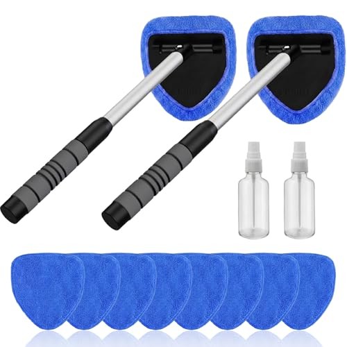 2-Pack Windshield Cleaner Tool, Extendable Handle Auto Detailing Kit with 8