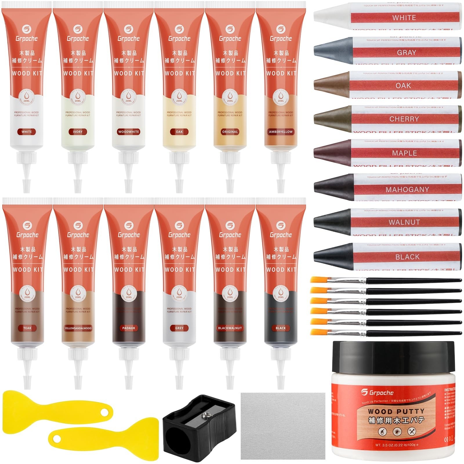 Wood Furniture Repair Kit 12 Colors, Wood Filler Putty with Filler Sticks Har...