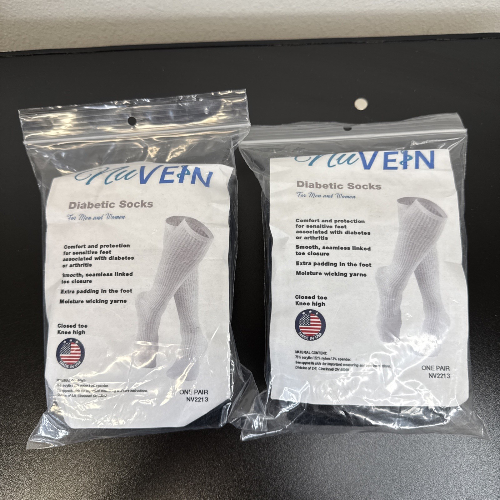 2 Pack NuVein Compression Socks 8-15mmHg Support For Men Medium Knee High