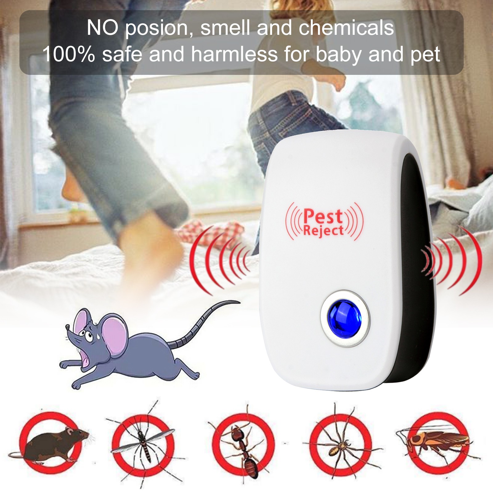 4 Pack Ultrasonic Pest Reject Control Electronic Repeller Mosquito Cockroach Rat