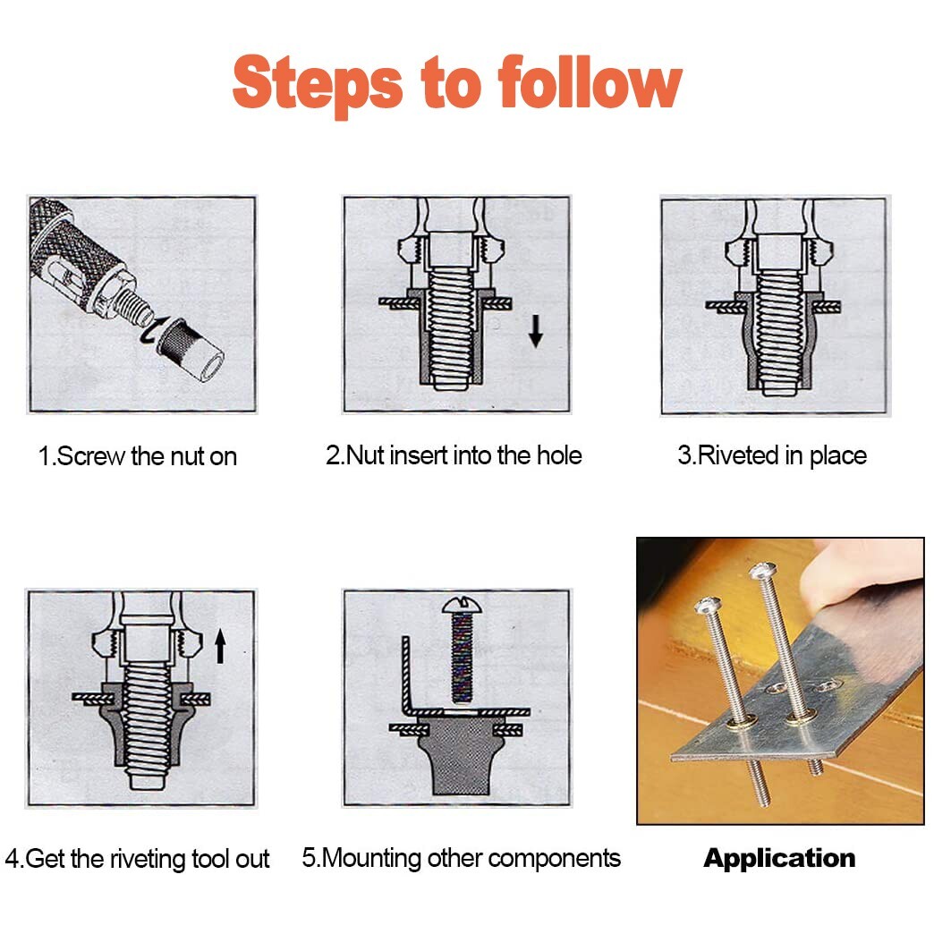 830PC Metric Rivet Nut Kit For Rivnut Gun Nut Setter Thread Setting Nutsert Tool