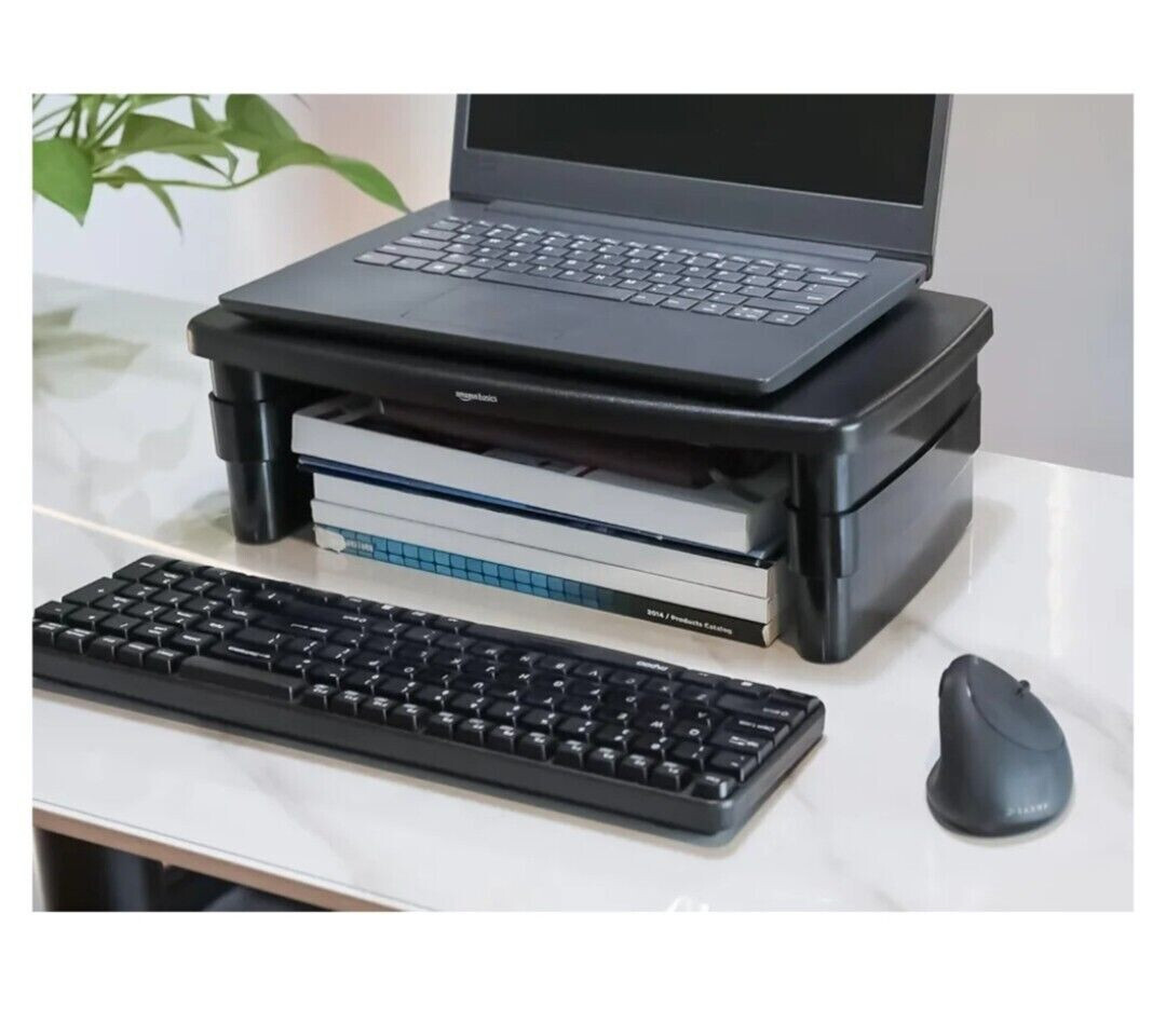 Amazon Basics Height Adjustable, Fits Monitors, Laptops Up to 22lbs, Black