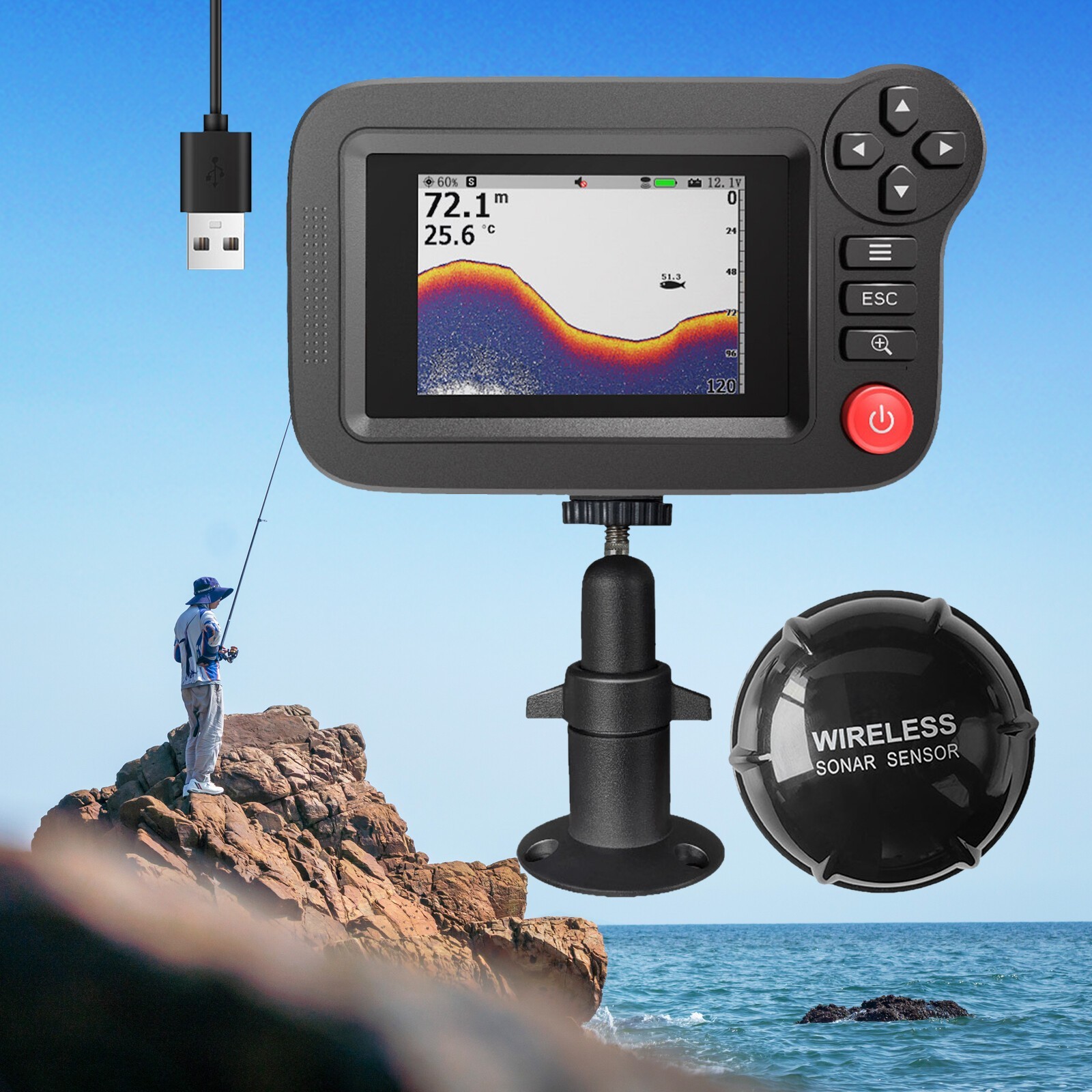 3.5 in Wireless Sonar Underwater Depth Sounder With Fishing Detector Fish Finder
