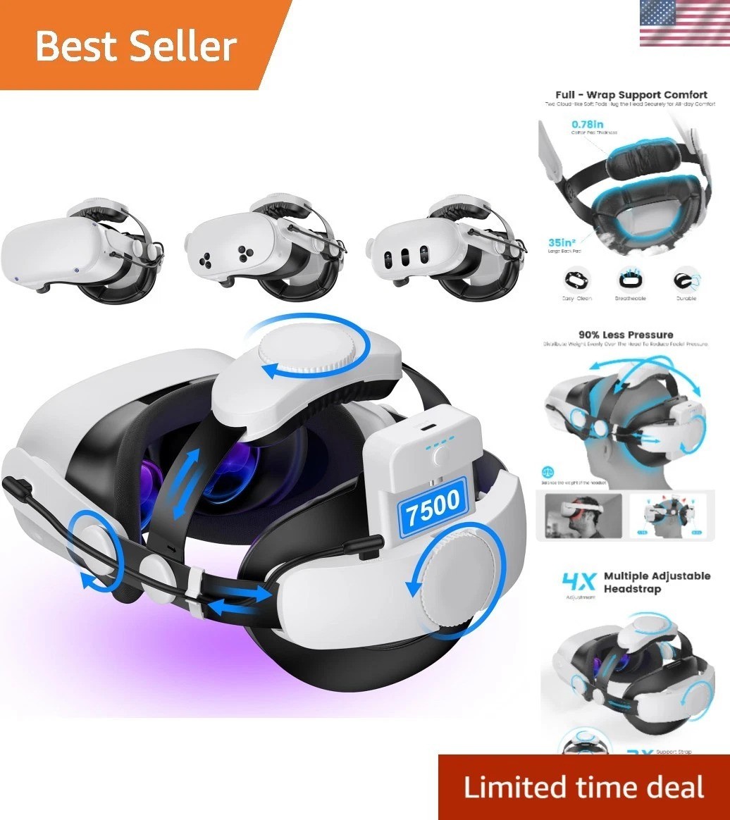 for Meta Quest 3S/Quest 2/Quest 3 Head Strap with 7500mAh Hot-Swap Battery Pa...