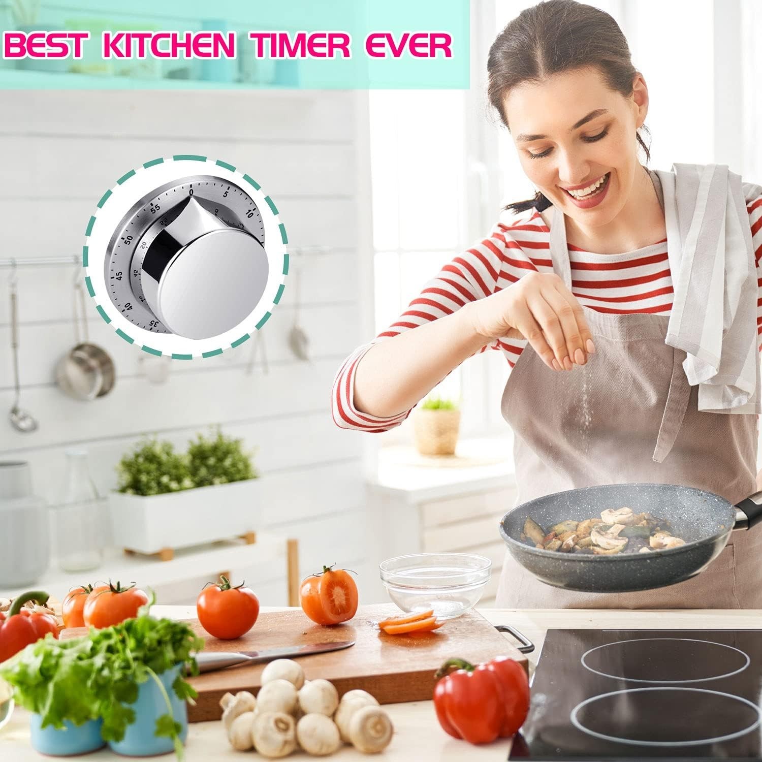 Kitchen Timer, Chef Cooking Timer Clock with Loud Alarm, No Batteries Required,