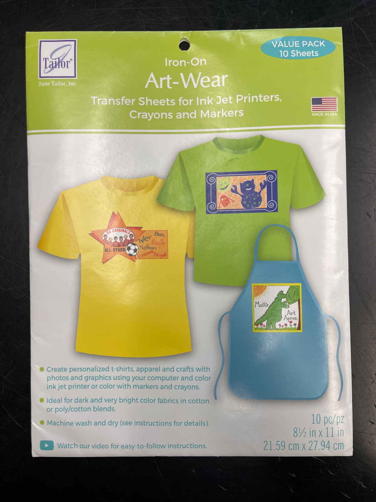 JT ART WEAR Iron-On Transfer Sheets for Ink Jet, Crayons & Markers: 10 pk: JT904