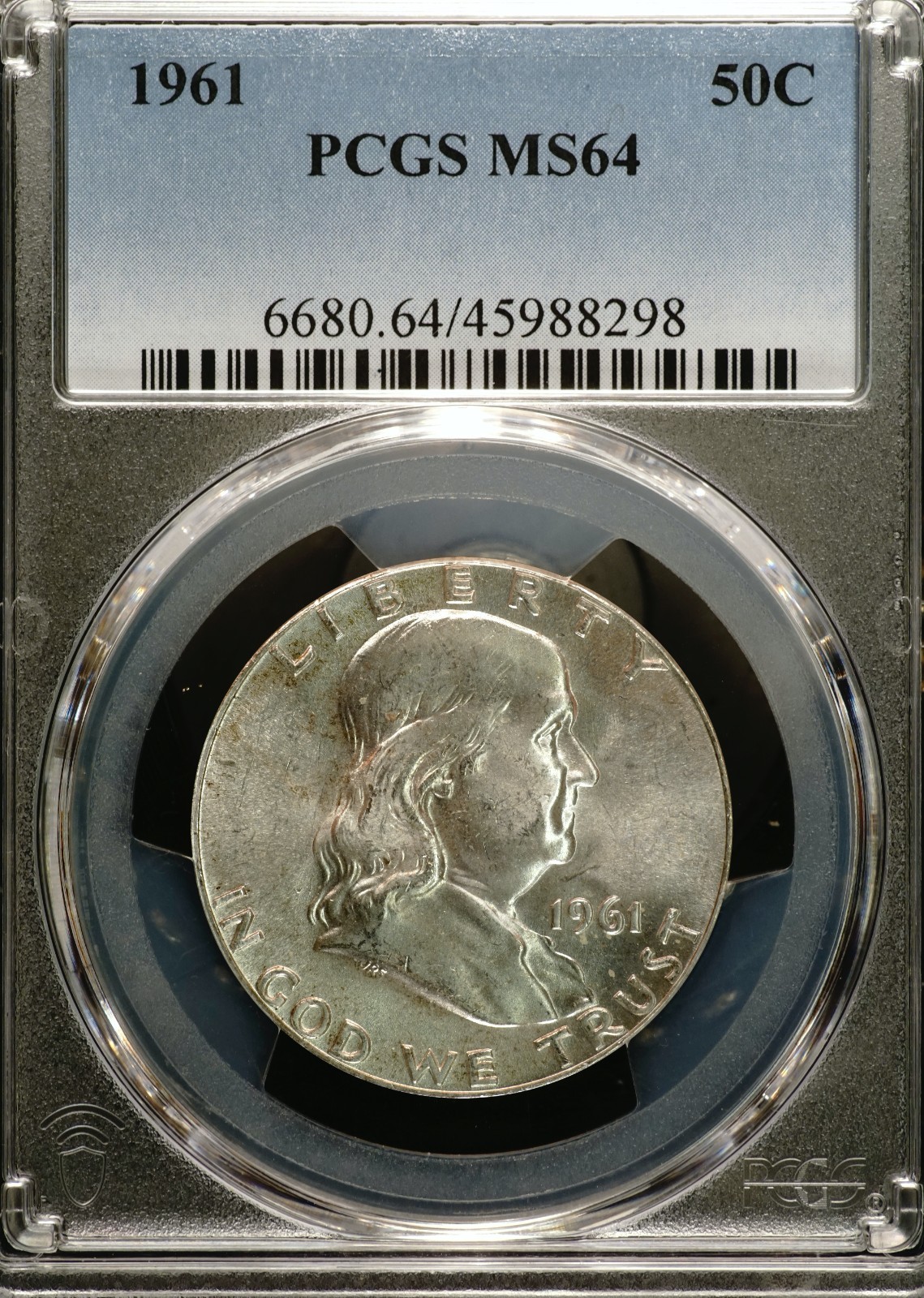 1961 Franklin Half Dollar 90% Silver, PCGS MS64 FBL, Not Marked 298