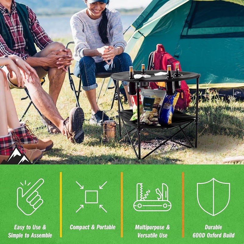 2-Tier Folding Table Portable Outdoor Picnic Table W/ Carrying Bag Camping New