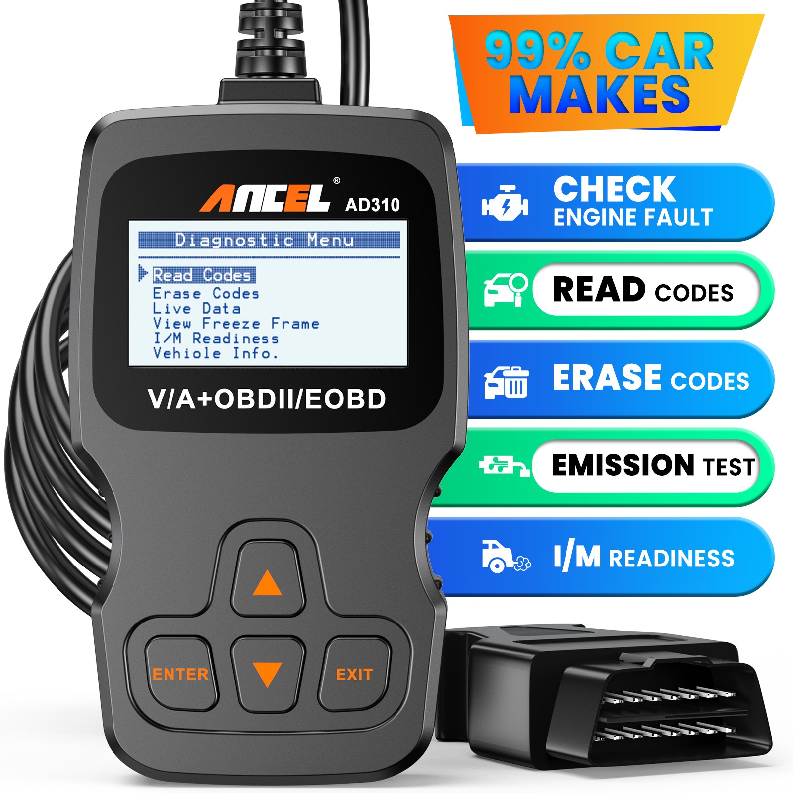 Check Engine OBD2 Diagnostic Scanner Automotive Code Reader Car Codes Scan Tool