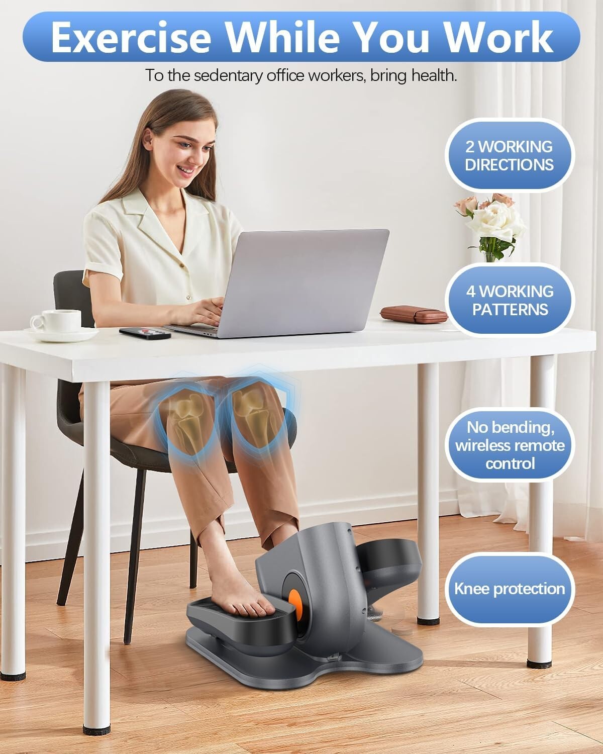 Under Desk Elliptical Machine, Electric Ellipse Leg Exerciser While Sitting for