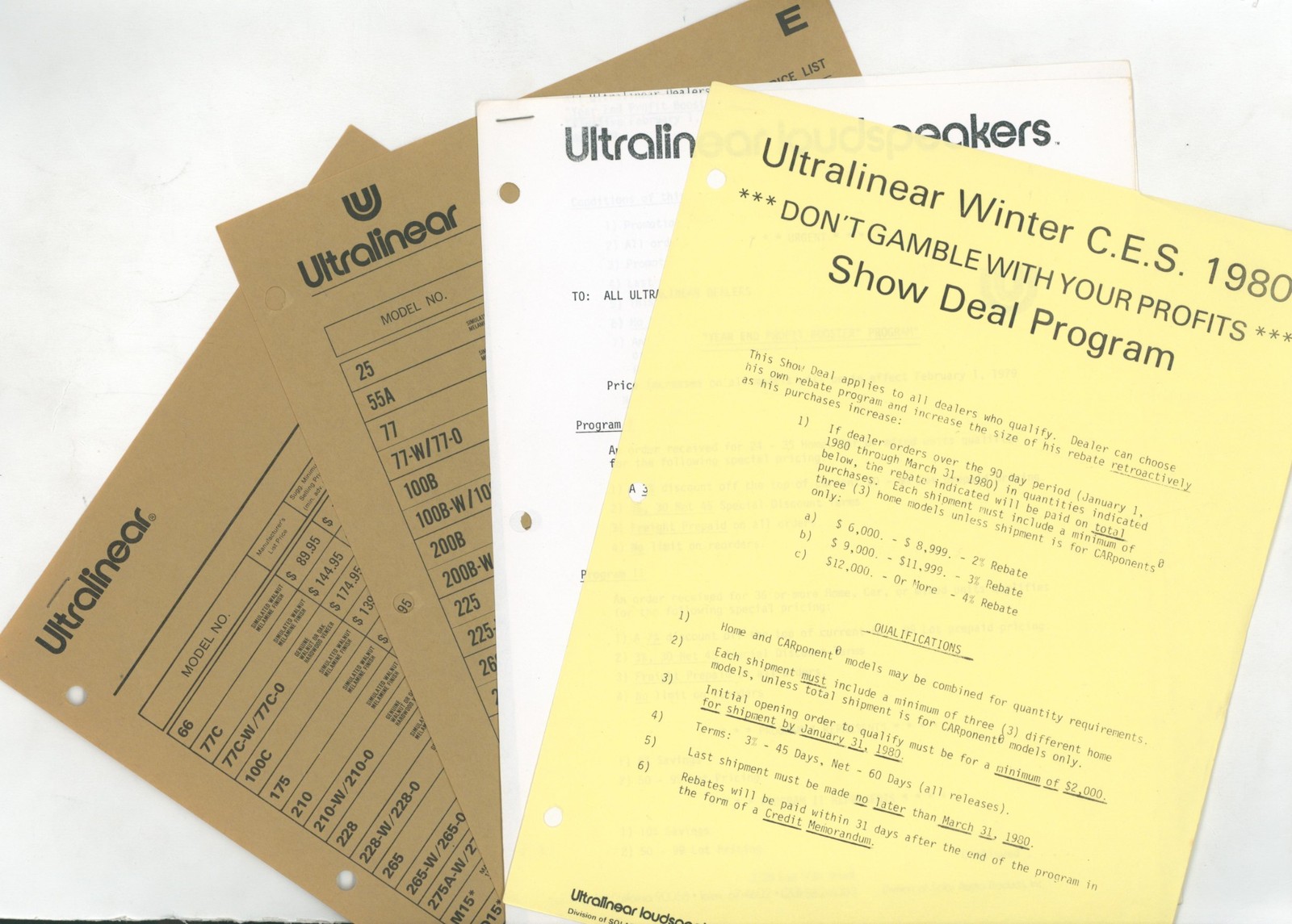 1977 Ultralinear HiFi Stereo Loudspeaker Dealer Price List CES Audio Brochures