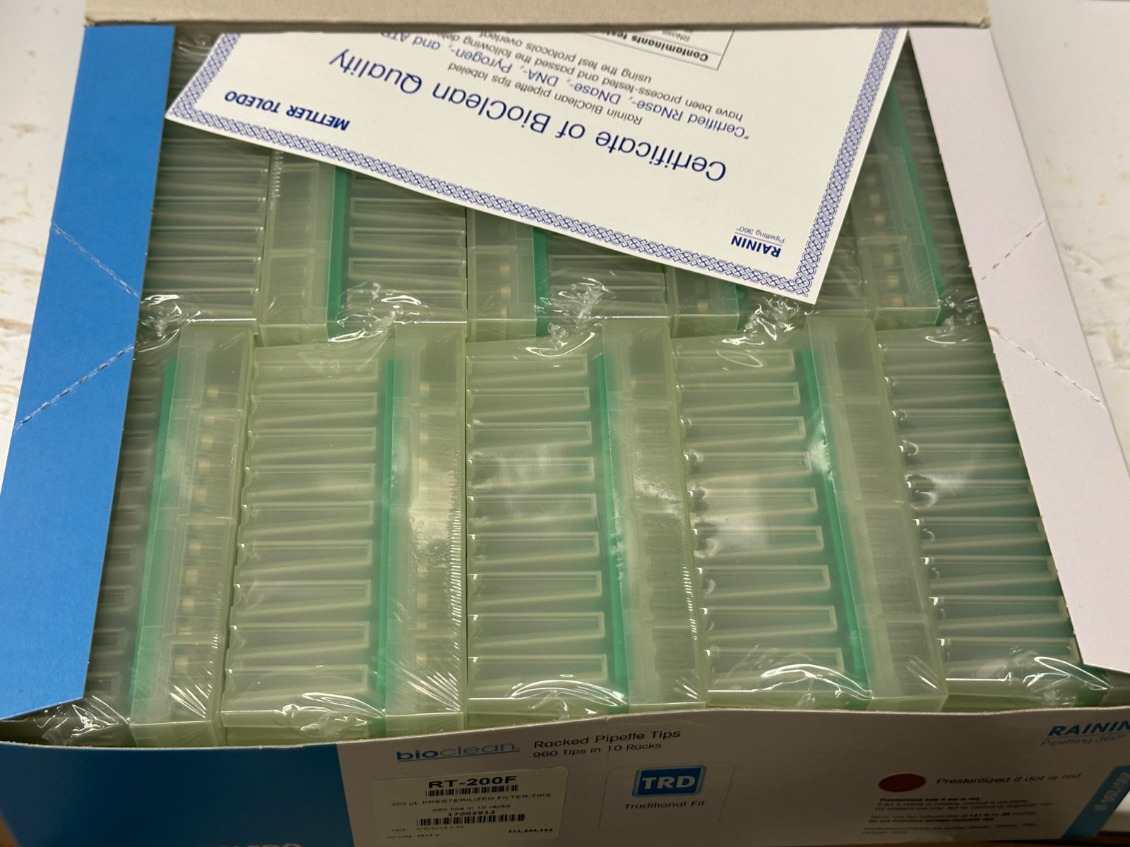 Rainin BioClean RT-200F 200µL Filter Pipette Tips 960 Tips Open Box Sealed Racks