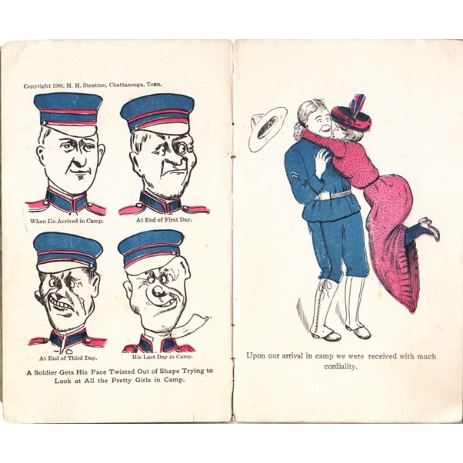 1908 Soldiers Souvenir Letter Fold Out Booklet Stamped Pub H H Stratton Humor
