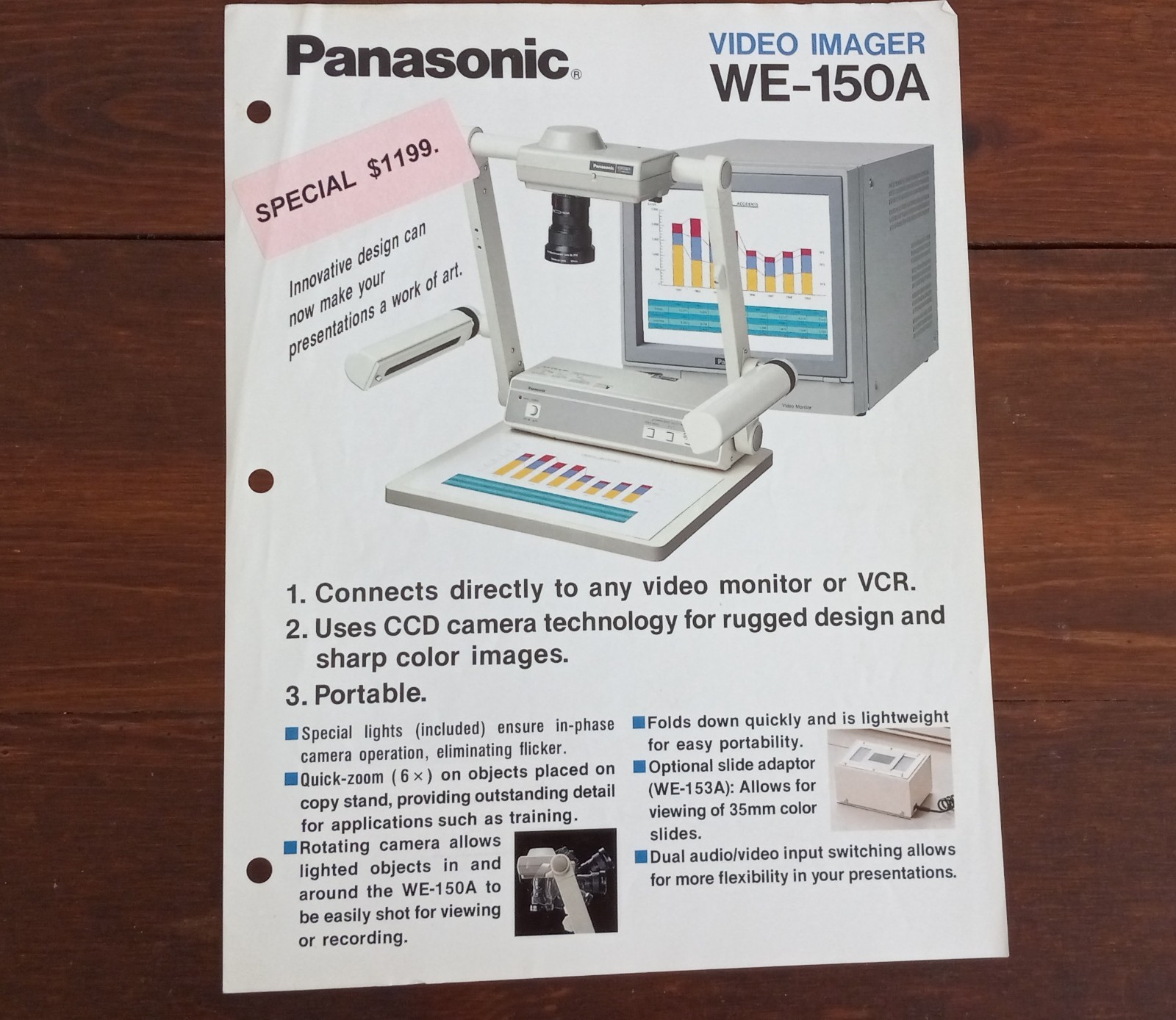 Original Panasonic Video Imager WE-160 Brochure with Specs!