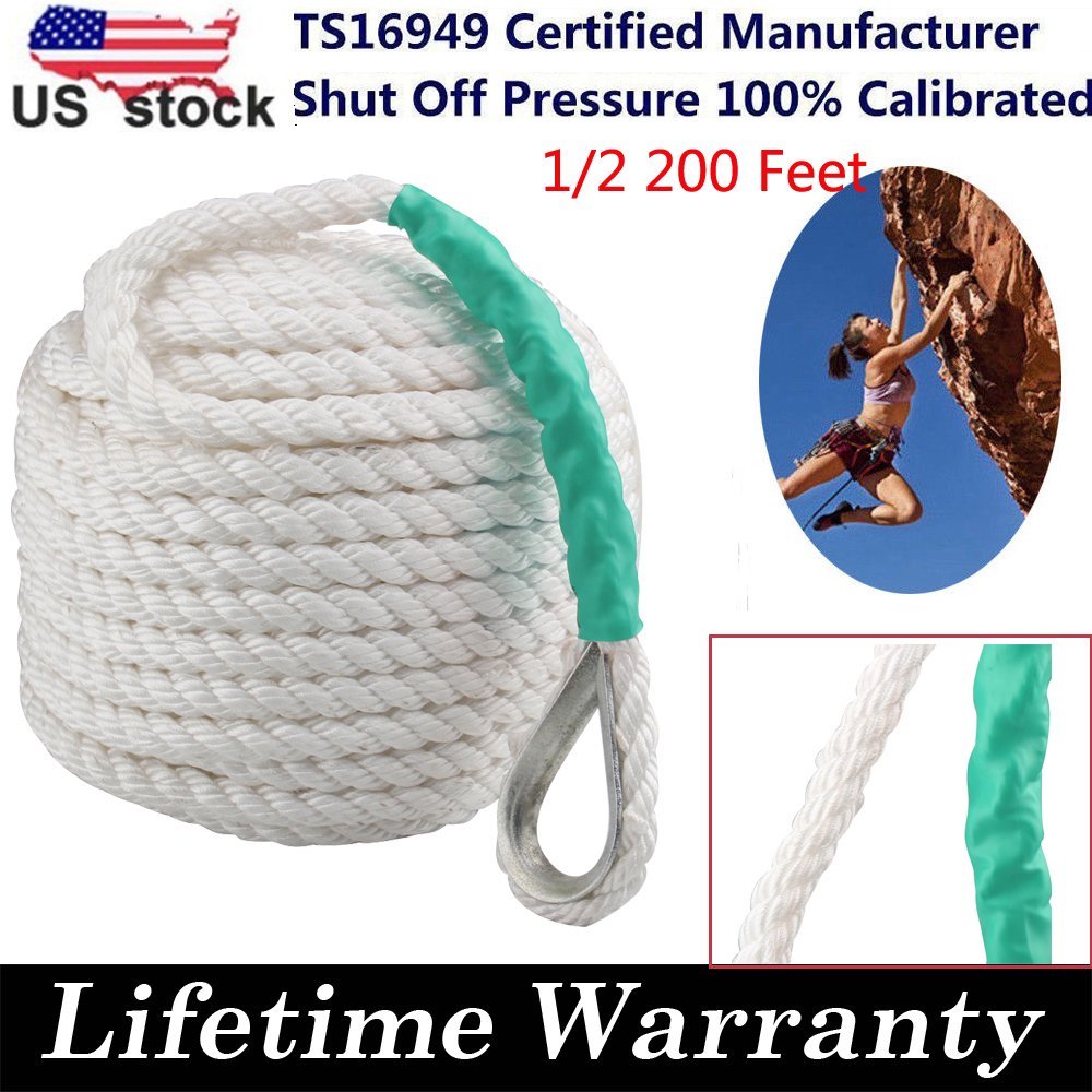1/2"x200' Twisted Three Strand Nylon Anchor Rope Boat Thimble Boat Line Dockline