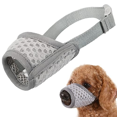 Dog Muzzle, Puppy Soft Mesh Muzzle for Small Medium Grey XS-(Snout 5¼”-6”)