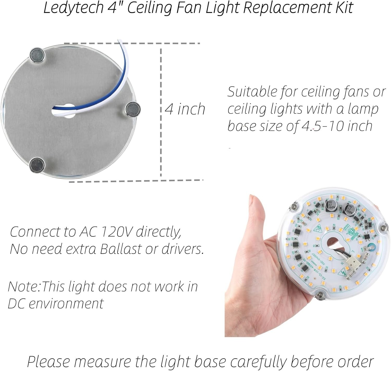 4 inch LED Retrofit Light Kit for Ceiling Fan Replacement White 6000K
