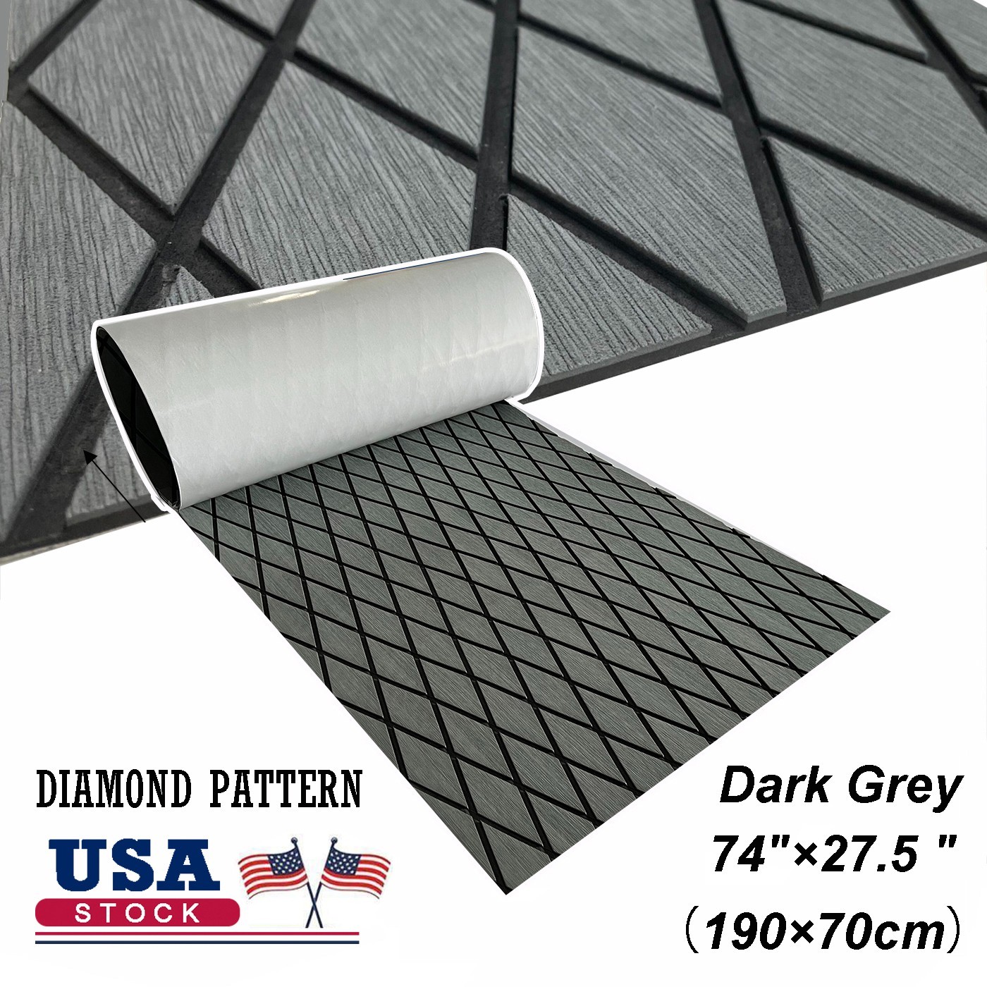 Self-Adhesive Boat Decking Carpet Dark Gray EVA Foam Marine Flooring Pad 27x74in