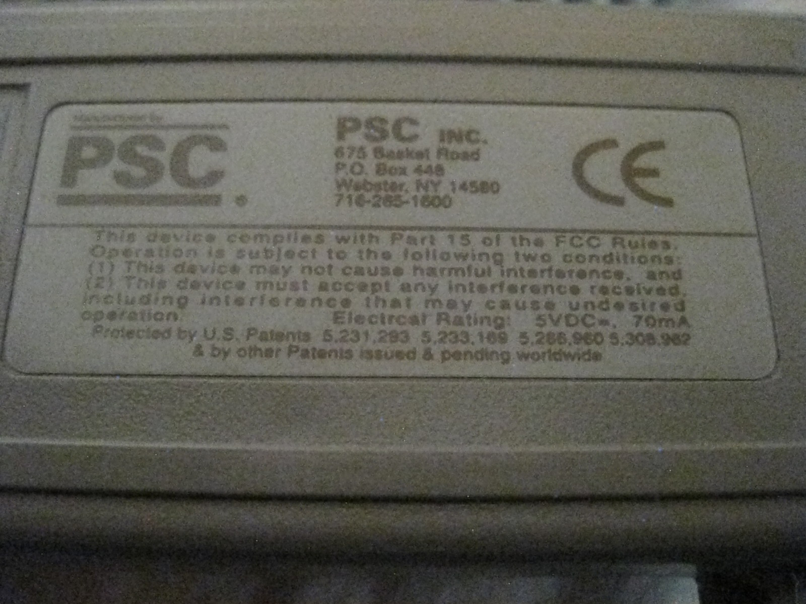 PSC Inc. MOUSE3MVR M130498 Scanner DB9 (Lot#RL122)