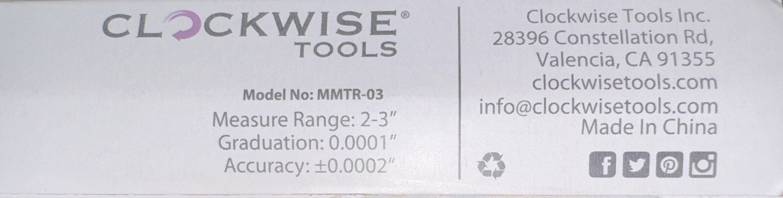 Clockwise Tools MMTR-03 Premium Outside Micrometer w/ Carbide Tip 2-3 in Measure