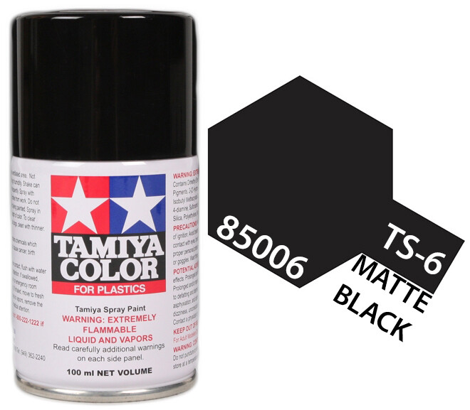 Tamiya 85006 TS-6 Matte Black Lacquer Spray Paint 100ml - US