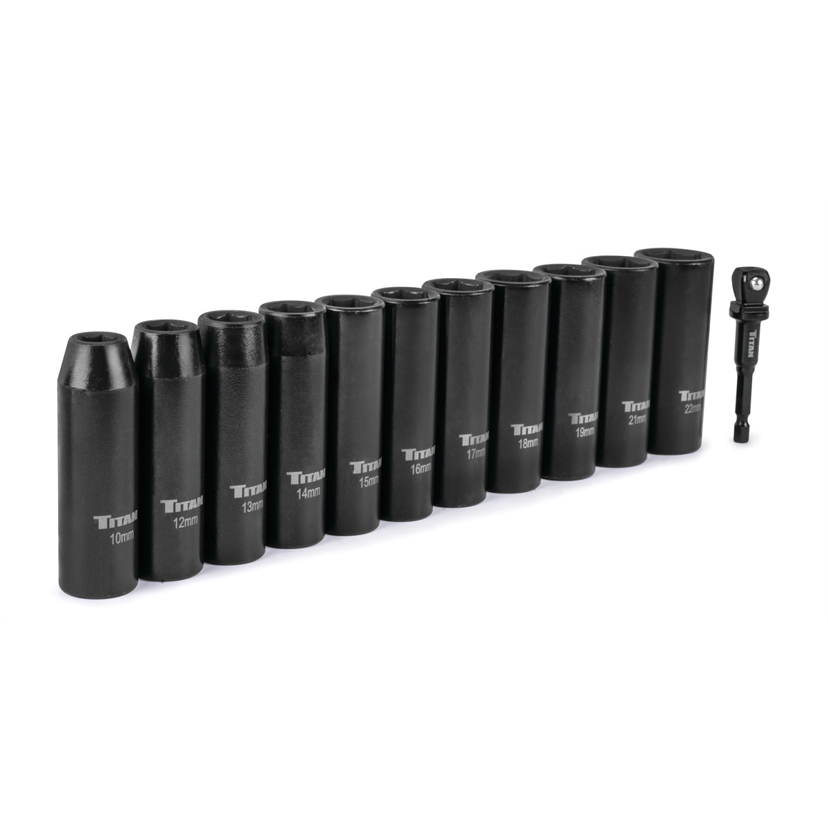 Titan 42401 12 Piece 1/2 Inch Drive 6 Point Metric Deep Impact Socket Set