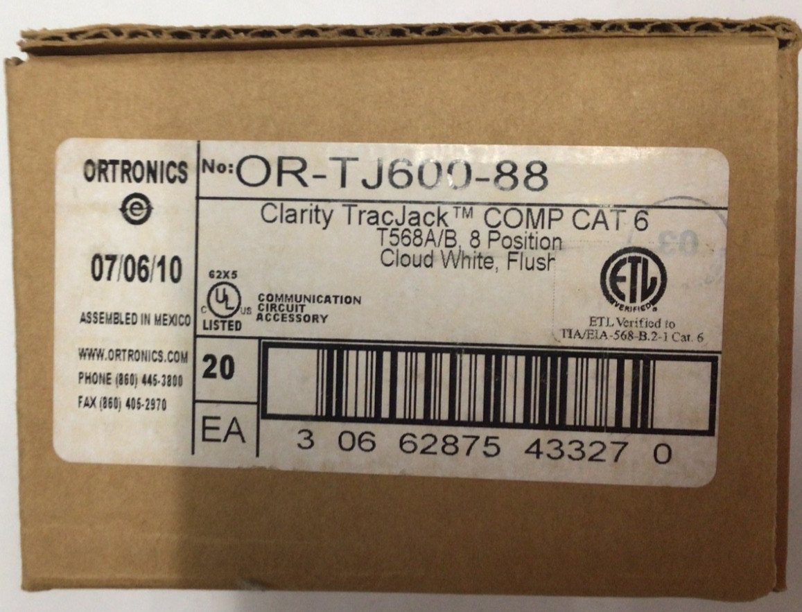 Ortronics OR-TJ600-88 FACTORY SEALED box of 20 Clarity TracJack COMP CAT 6