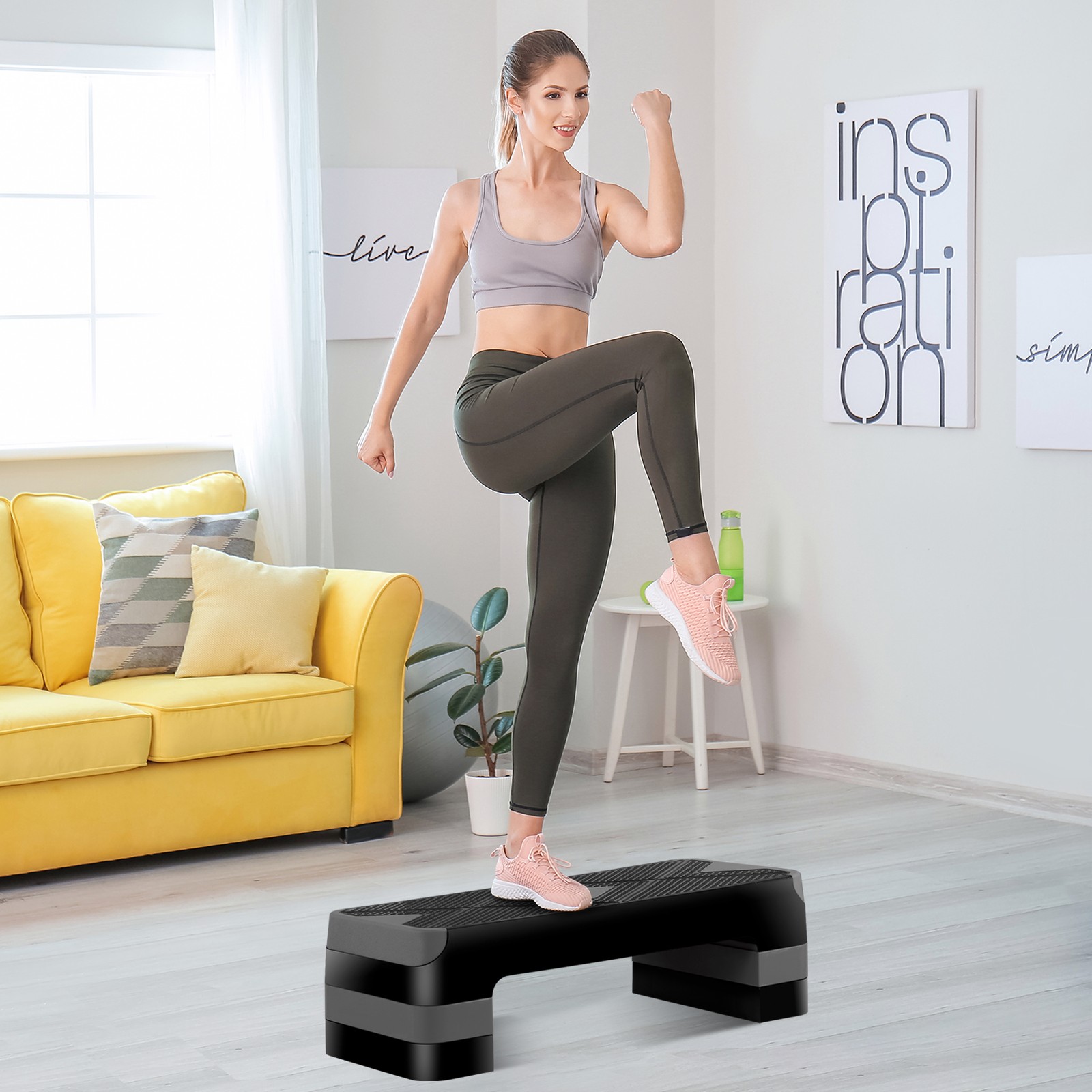 Adjustable 27" Aerobic Step Exercise Non-Slip Platform Stepper 4" - 8" Grey