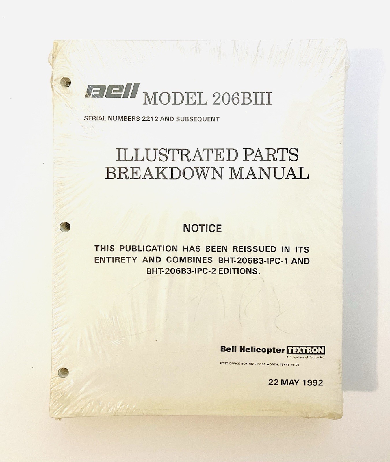 Bell Model 206B JetRanger III Illustrated Parts Breakdown Manual Dated 5-22-92