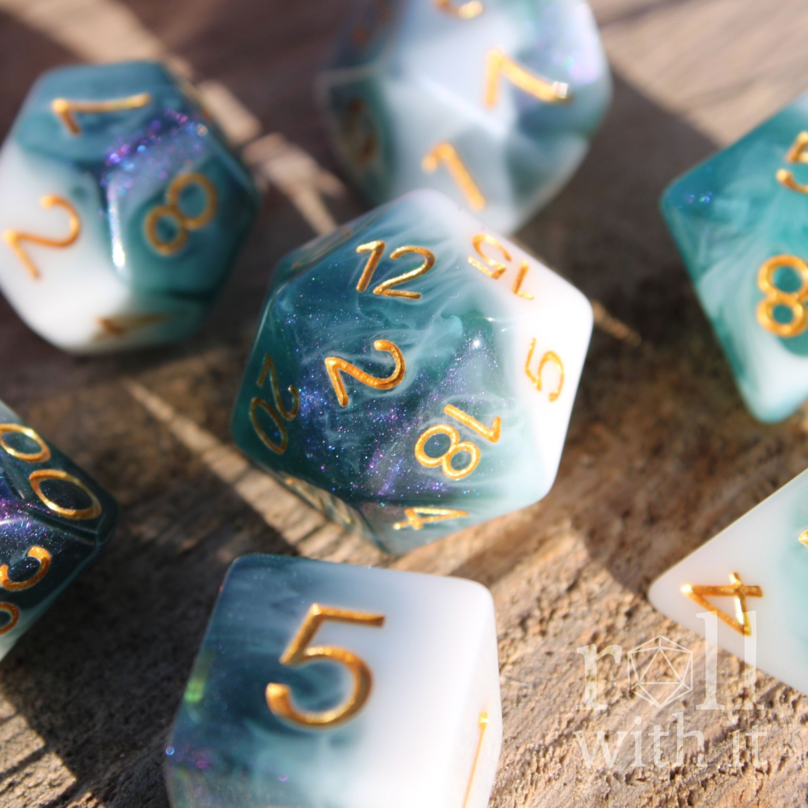 Icy DnD Dice Set 7 Polyhedral Dice for Tabletop Roleplaying RPG Glacial Tides