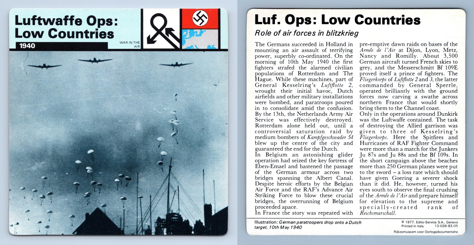 Luftwaffe Ops : Low Countries 1940 War In The Air WW2 Edito-Service SA 1977 Card