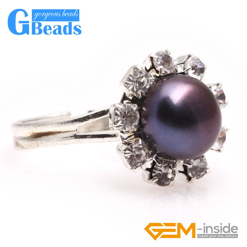 7mm Pink/Purple/White/Black Pearl Beaded Ring Helianthus Fashion Silver Plated